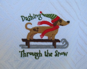 Embroidered Dashing Through the Snow Dachshund Hand Towel