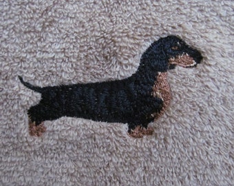 Machine Embroidered Dachshund Hand Towel