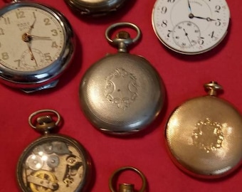 アンティーク懐中時計 金メッキ 7点セット ケース・パーツの修復・修理用 1800～1900年代 刻印・サイン入り