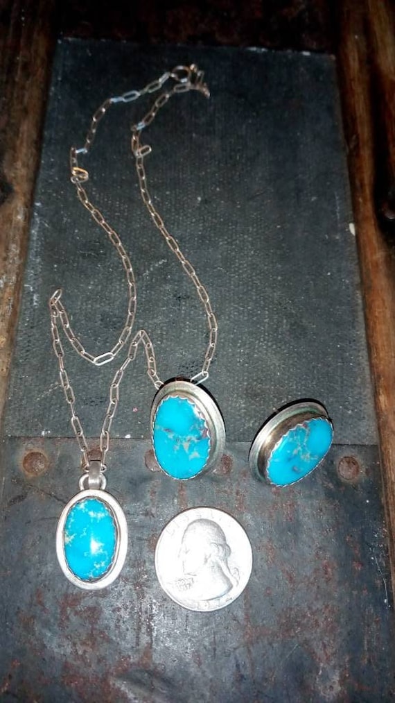 925 GA Silver Sterling & Turquoise Pierced Earring