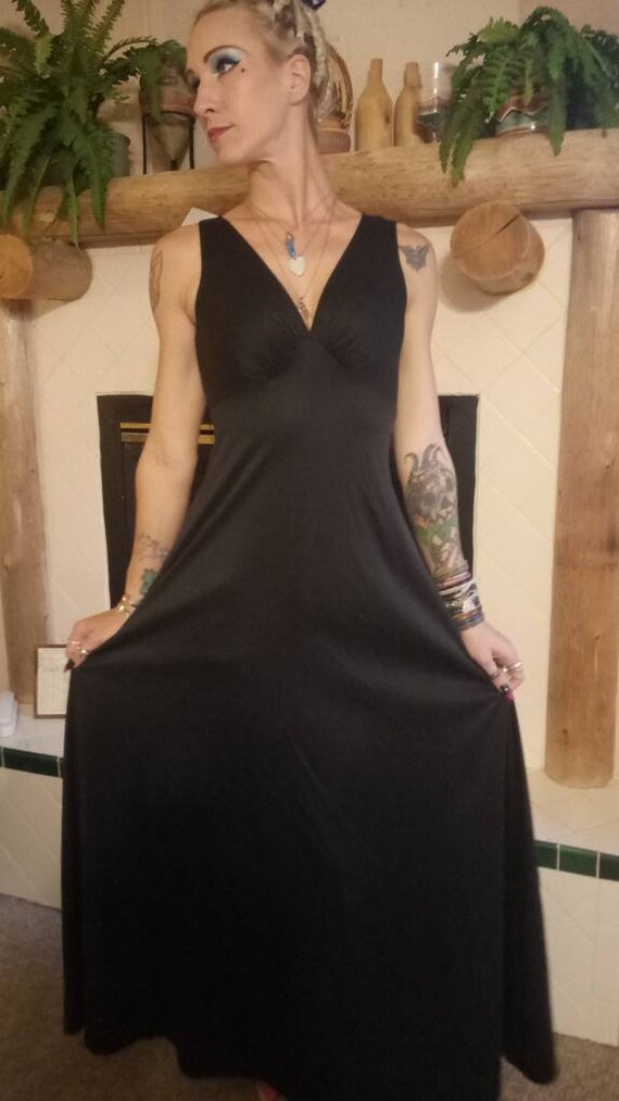 1970s Basic Black Sexy Gown Disco Hostess Formal … - image 2