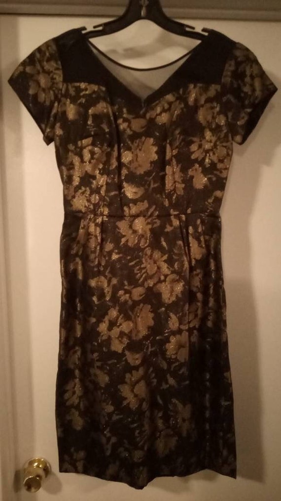 1950s Sexy Dressy Wiggle Dress Black & Gold Melros