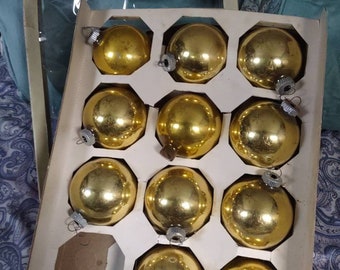 Shiny Brite Gold Glass Christmas Holiday Balls Ornaments Tree Box Set