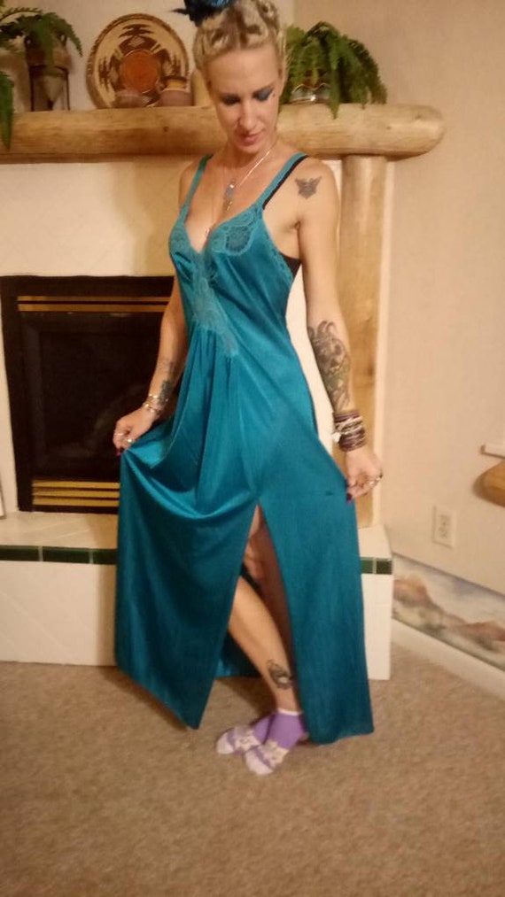 Teal Vintage Super Sexy Size Medium Negligee Nigh… - image 5