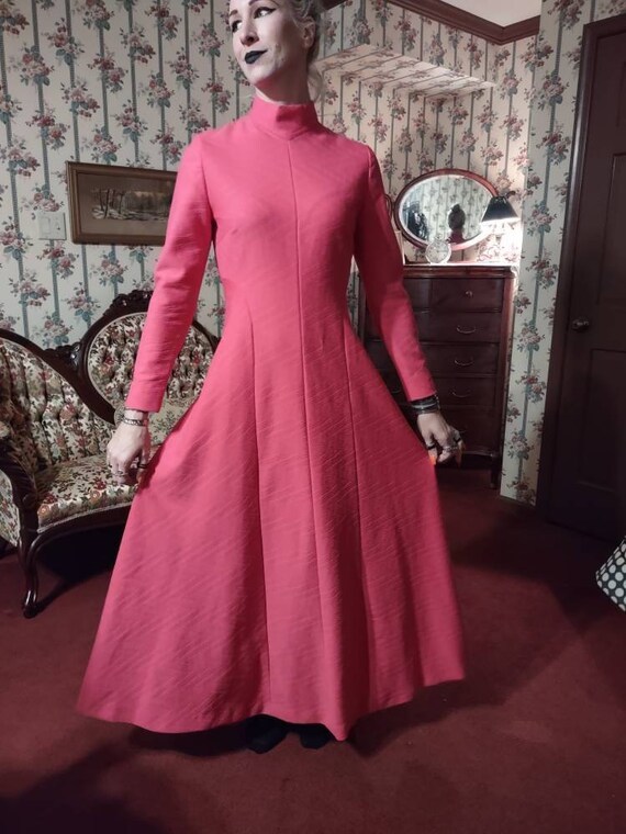 Late 1960s Fuchsia Long Sleeve Gown 