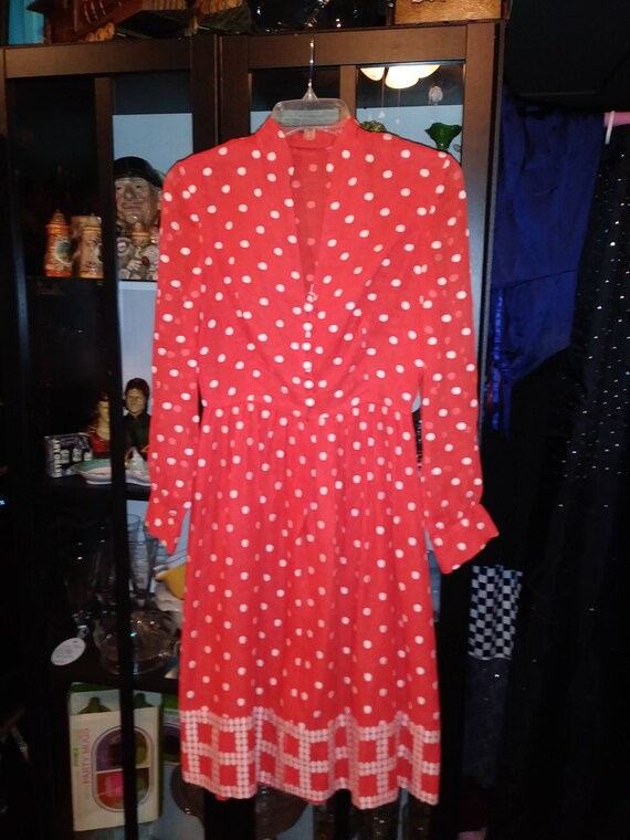 Lightweight Vintage Full Skirt Polka Dot Red Whit… - image 4