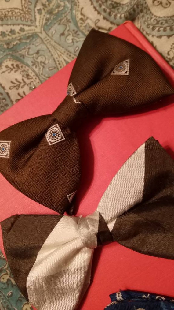 Lot of 1960's Bowties Mad Men Clip-On Brown Tan B… - image 4