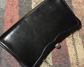 Black Leather 1950s Purse Handbag Clutch