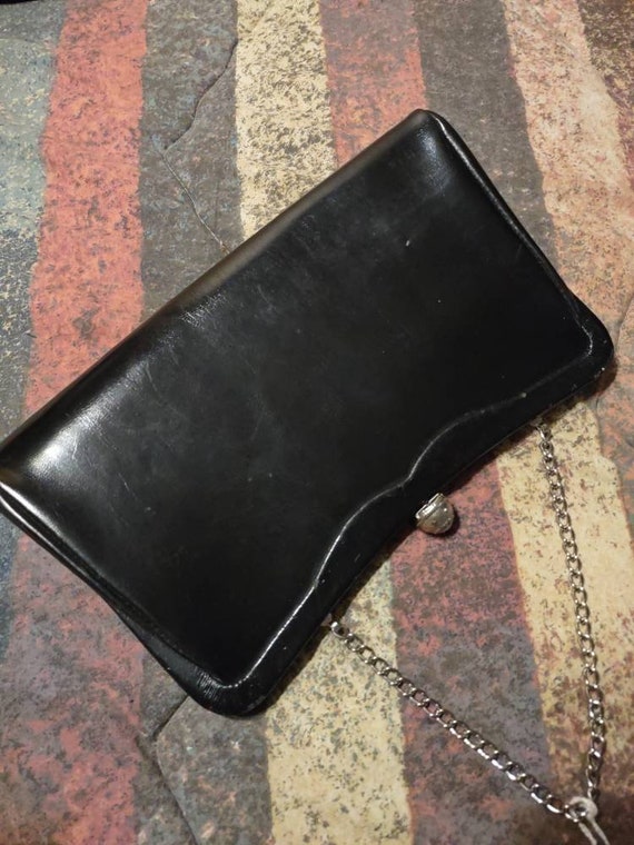 Black Leather 1950s Purse Handbag Clutch - image 1