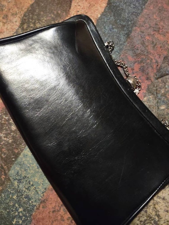Black Leather 1950s Purse Handbag Clutch - image 4