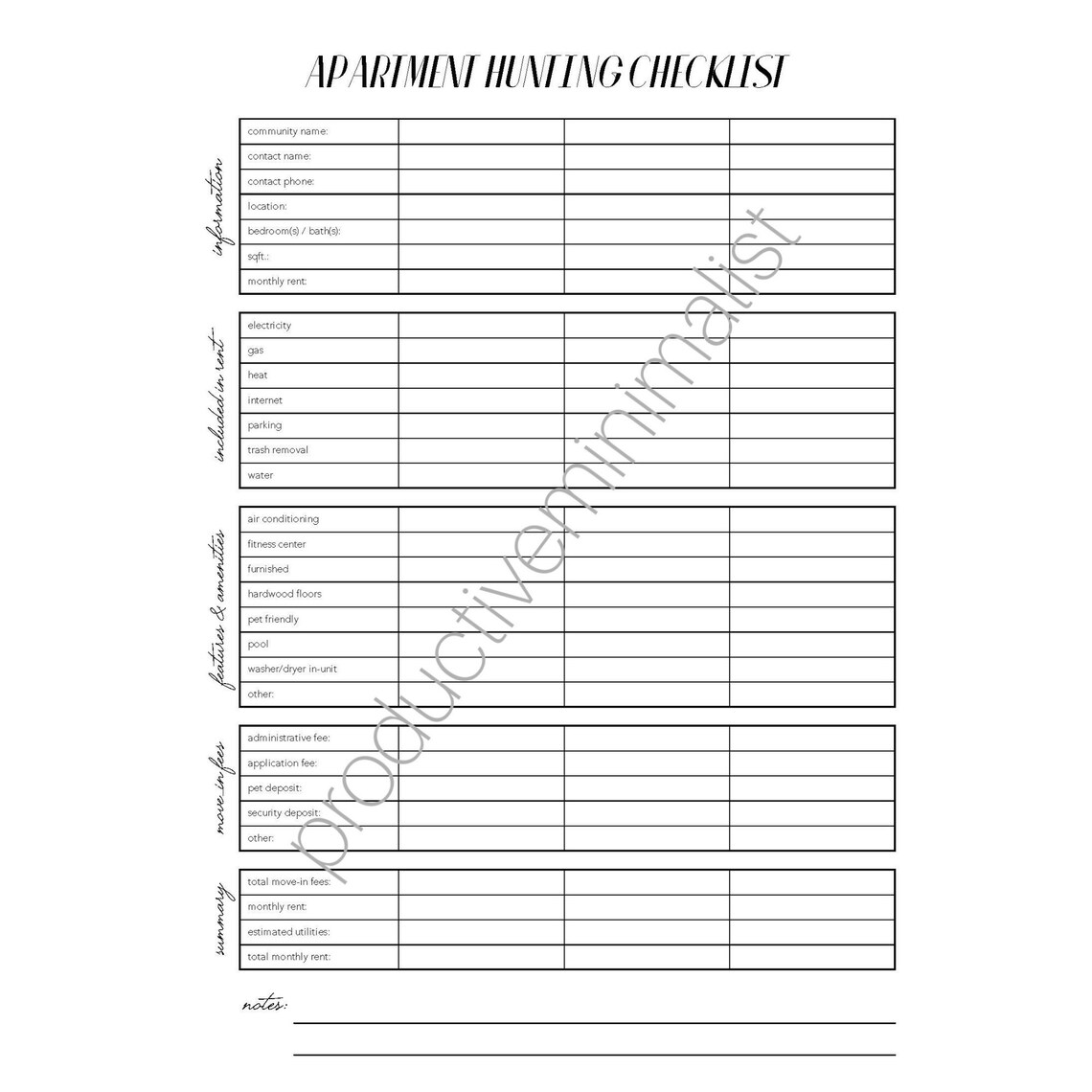 Apartment Hunting Checklist Etsy