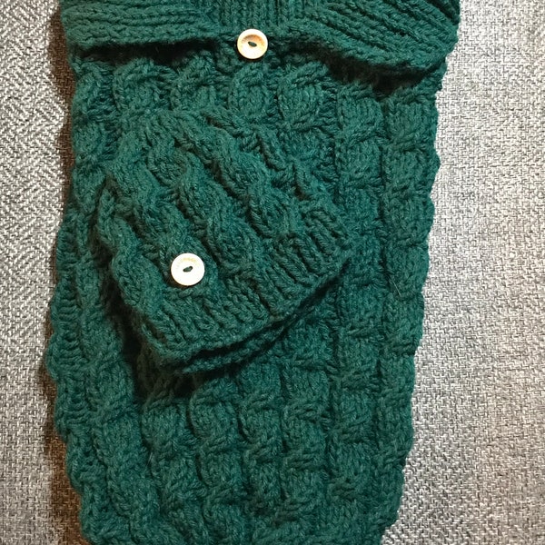 Large Baby Cocoon and Matching Hat in Emerald Green