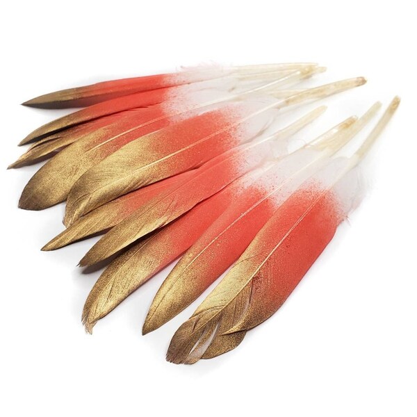 Gold Tip Coral Pink Goose Feathers, 10 Pieces, 4-6" Inches