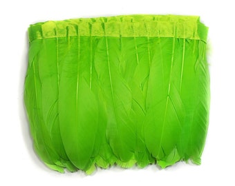 1 Yard - BRIGHT GREEN, Goose Feather Trim