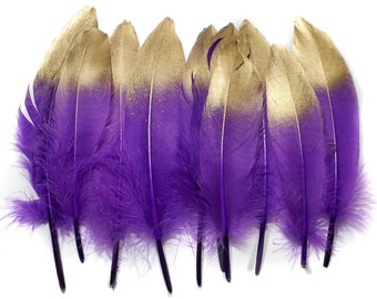 Dark Purple Gold Tip Goose Feathers, 10 Pieces, 5-9" Inches