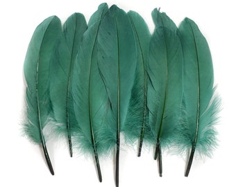 10 pcs Dark Green Goose Feathers 5-9" Wholesale Quill Satinettes Loose Goose Feathers