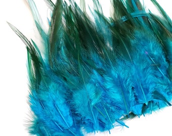 100 BLUE TURQ DYED SOLID ROOSTER SCHLAPPEN CRAFT MILLINERY 4"-6"L FEATHER 