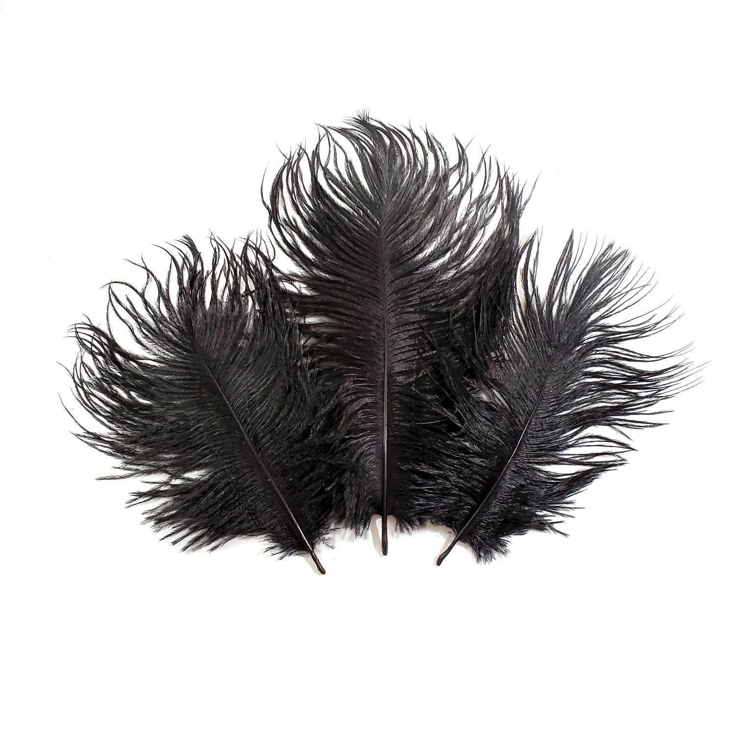 7-9 Inch Black Ostrich Feathers. 5 Black Feathers. Black Bird Feathers.  Center Piece Feathers. Black Wedding Feathers. Black Pen Feathers. 