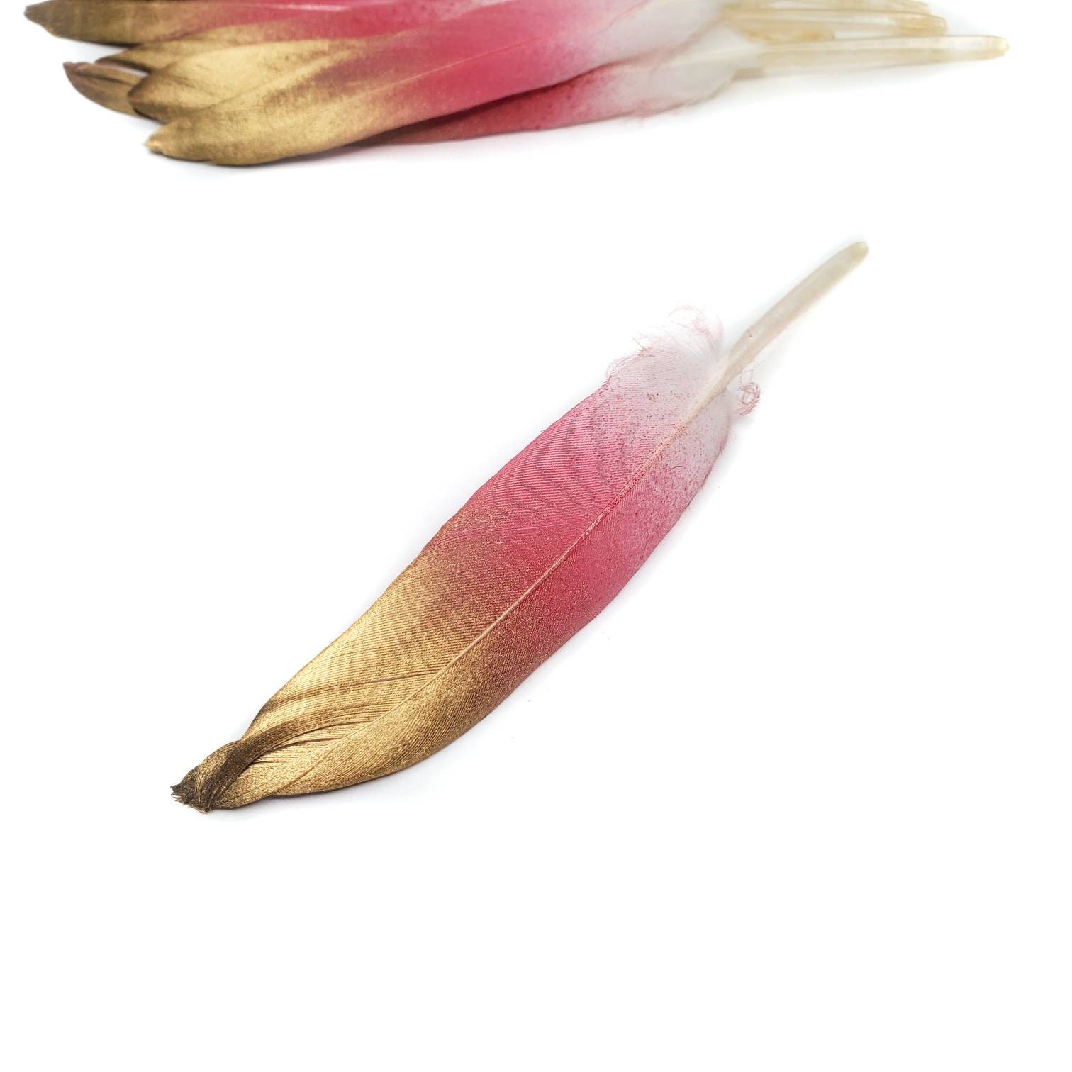 Assortment of Gold Tip Feathers, Pink Feathers, Black Feathers etc.
