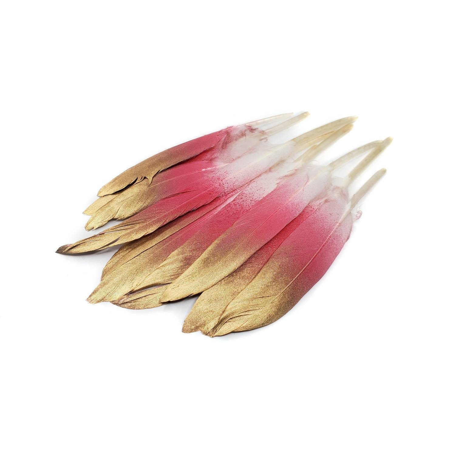 Assortment of Gold Tip Feathers, Pink Feathers, Black Feathers etc.