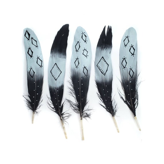 Hand Painted Goose Feathers, 5 Pieces, 6.5-8 Inches