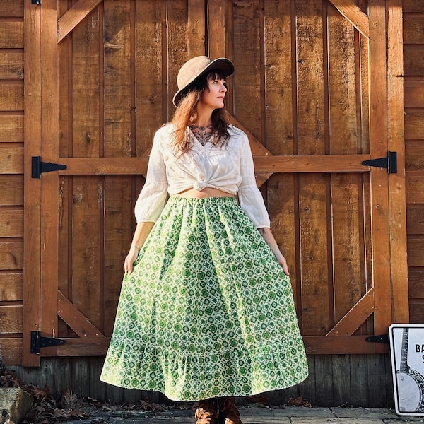 La jupe Alice - tissu Mandala vert vintage