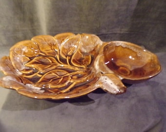 Vintage California USA Pottery Brown Chip and Dip Dish #113