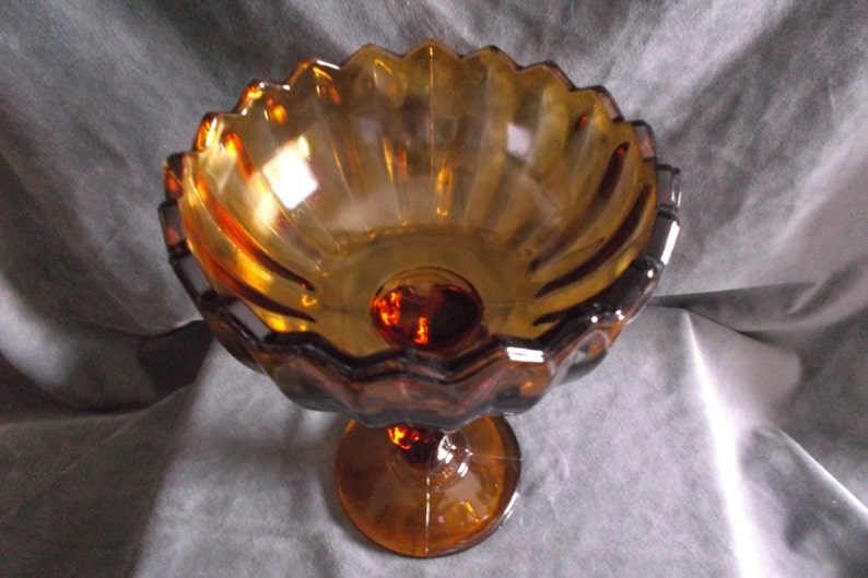 Vintage tulip Compote Amber Glass Bowl Indiana Etsy