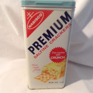Vintage 1960&#39;s Nabisco Premium Saltine Crackers Tin--Red White and Blue