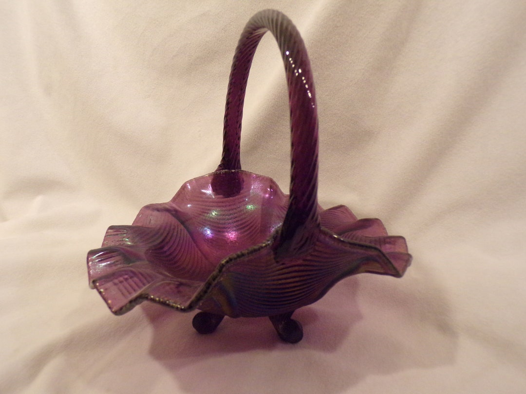 Vintage Purple Carnival Glass Candy Dish With Handle Etsy