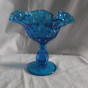 Vintage Scallop Thumbprint Compote Pedestal Candy  Dish