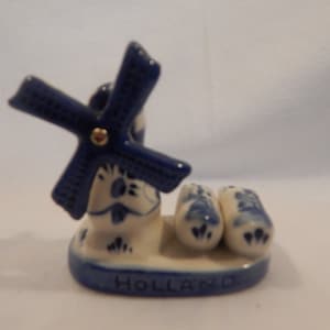 Windmill Ceramic Figurine Blue and White Holland Decor Hand Painted Collectible