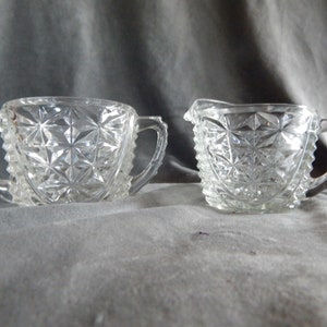 Vintage Clear Pressed Glass Sugar Bowl and Creamer set
