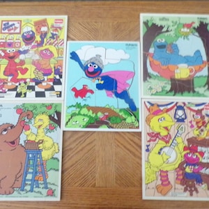 Vintage 5 Playskool Wooden Children&#39;s Puzzle of Sesame Street