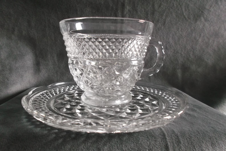 Vintage Clear Glass Wexford Cup and Saucer DM-476 image 1