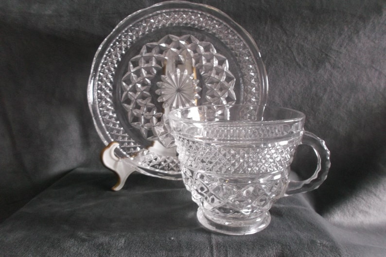 Vintage Clear Glass Wexford Cup and Saucer DM-476 image 2