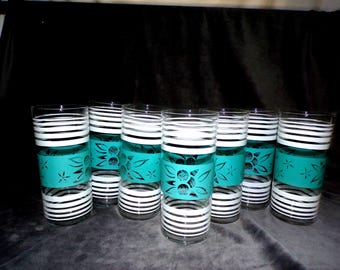 Vintage Striped Water or Soda Glass/Tumbler set of 7