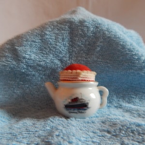 Vintage  Souviner Tea Pot Pin Cushion of Queen Mary