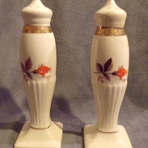 Vintage Ceramic Tall Gold and Cream Salt and Pepper Shakers