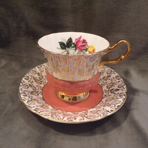 Vintage Royal Windsor Bone Fine China Teacup and Saucer Pink and Gold Accents and Trim