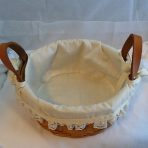 Vintage Longaberger Round Basket with Leather Handles and White Liners