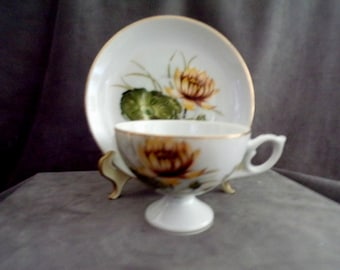 Vintage July Waterlily Teacup and Saucer of The Villa's Creations (D-1760)