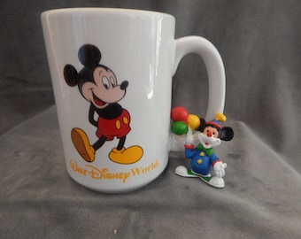 Vintage Disney Mickey Mouse Coffee Cup, Mug with Mickey Figurine