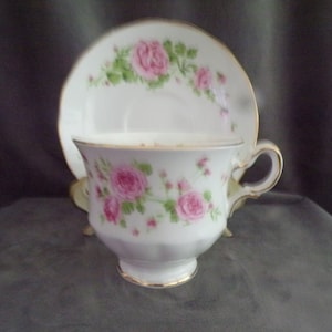 Pink Rose Fine Bone China with Gold Trim Teacup and Saucer set Made in England in 1974 for Avon