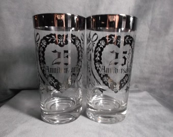 25th Anniversary Silver Rimmed Glassess set of 2