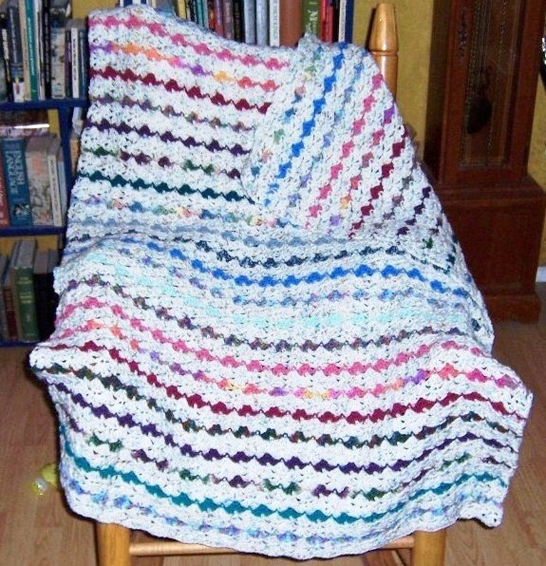 Hand Crocheted Lap Afghan in Rainbow Stripes and Flecked Ecru. | Etsy