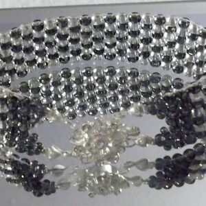 Silver-lined Black Diamond and Crystal  7-1/2-inch/19 cm Woven Beads Bracelet