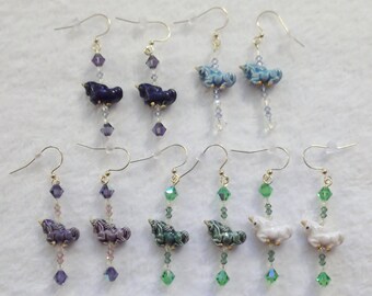Unicorns Ceramic Charms and Crystals Earrings by Woven Beads Browbands