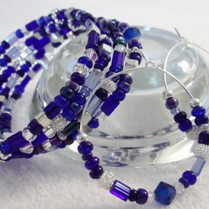 Blues, Crystal and Silver Potpourri Wrap Bracelet and Earrings Set by Woven Beads Browbands