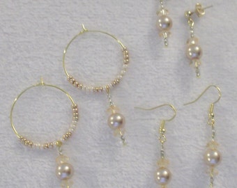 Antique Pearl and Champagne Gold Earrings by Woven Beads Browbands
